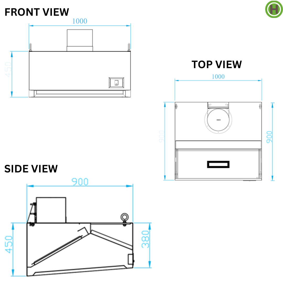 W-191001 - Wall-Mount Extraction Canopy / Range Hood 1000 mm