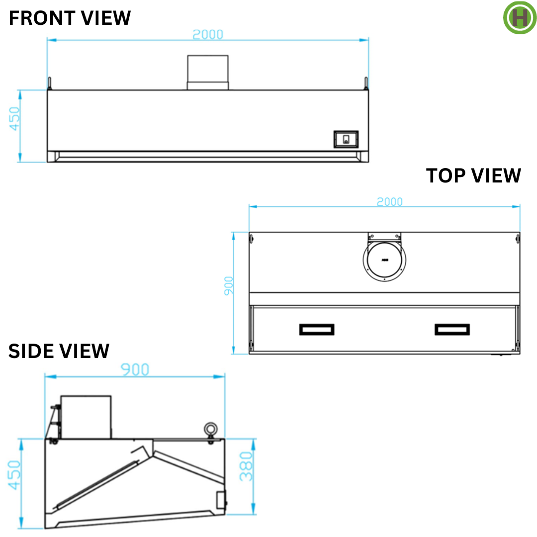 W-191002 - Wall-Mount Extraction Canopy / Range Hood 2000 mm