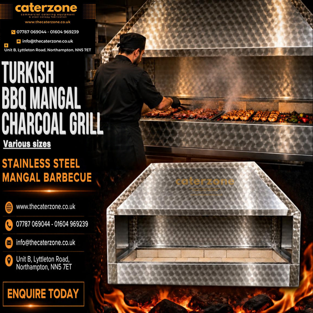 Turkish BBQ Mangal Charcoal Grill Stainless Steel Mangal Barbecue-W: 200cm