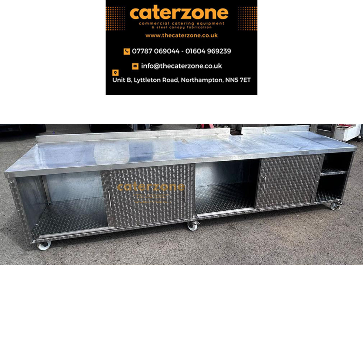 Stainless steel work table cupboard with sliding door-USED