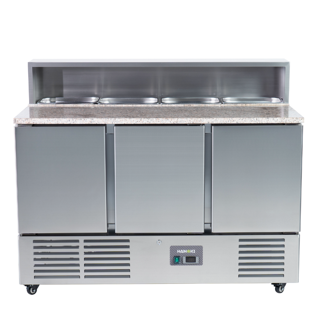 W-221039 - 3 Door Refrigerated Salad Prep Counter with Granite Worktop - 346L (PS903)