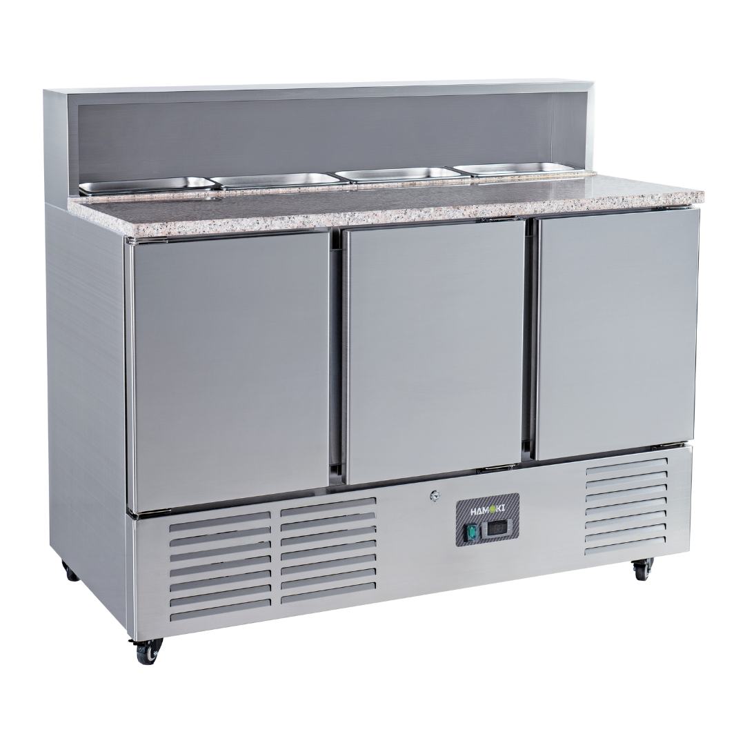 221039 - 3 Door Refrigerated Salad Prep Counter with Granite Worktop - 346L (PS903)