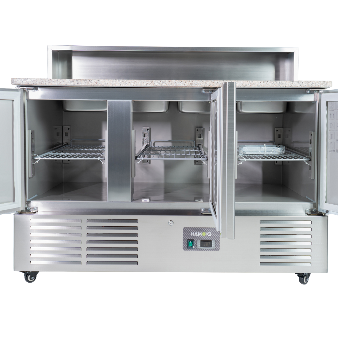 221039 - 3 Door Refrigerated Salad Prep Counter with Granite Worktop - 346L (PS903)