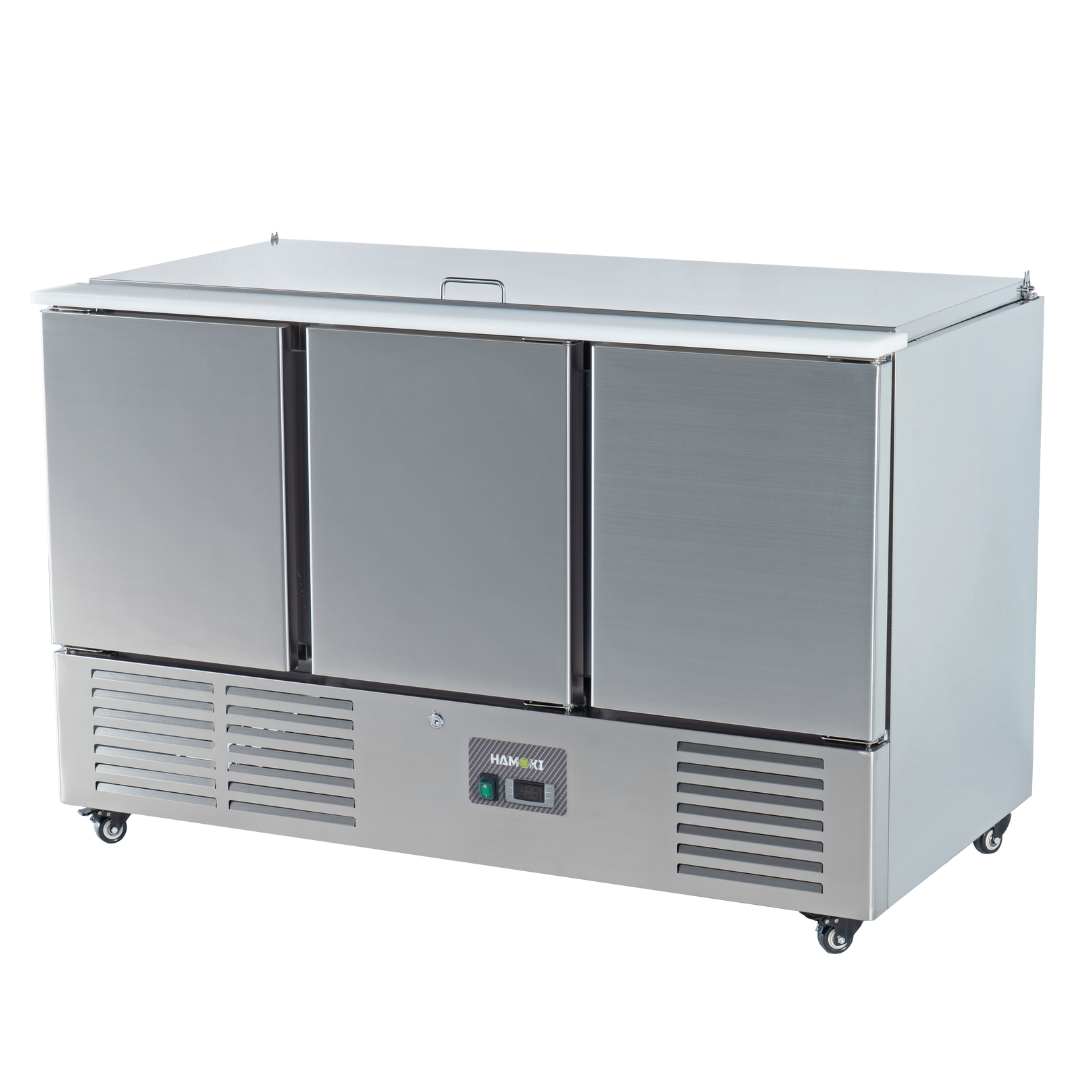 221040 - 3 Door Refrigerated Salad Counter with Lid and Polyethylene Cutting Board - 346L (S903)