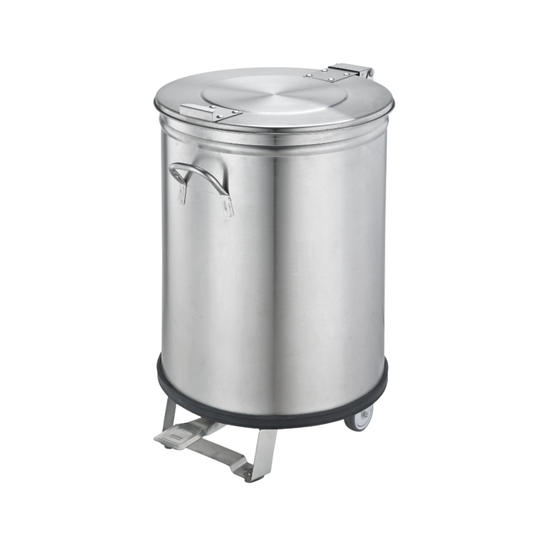 W-231050 - Commercial Round Waste Bin 100L with 2 Castors and Foot Pedal