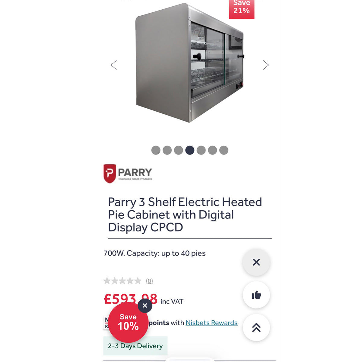 Parry 3 Shelf Electric Heated Pie Cabinet with Digital Display CPCD-REFURBISHED