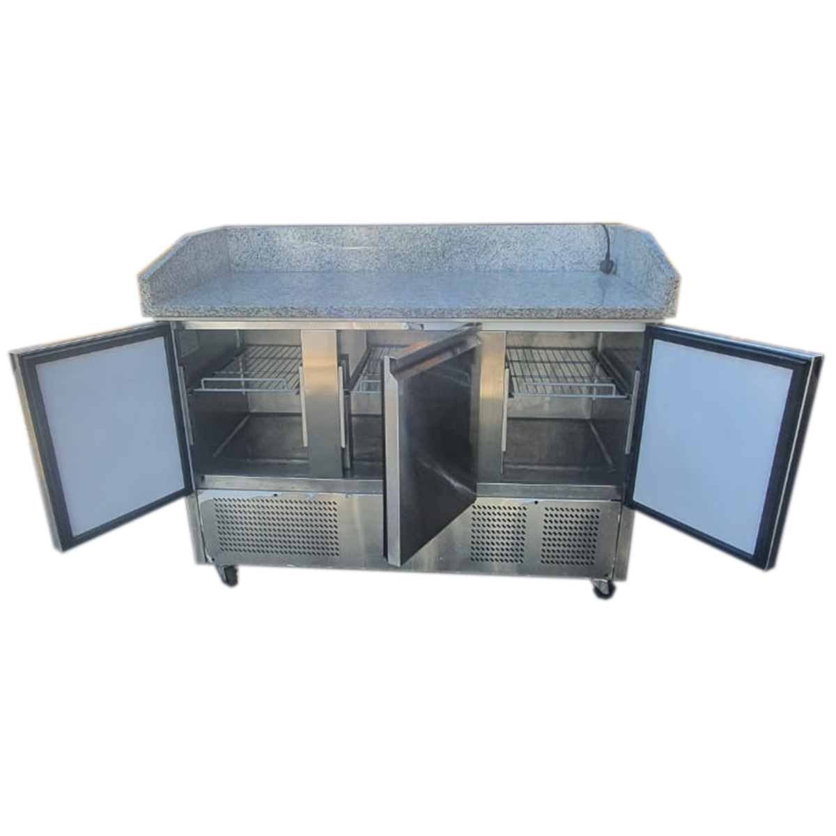 Refurbished 3-Door Granite Worktop Fridge – 140cm | Stainless Steel | 300L | Digital Controls | 230V