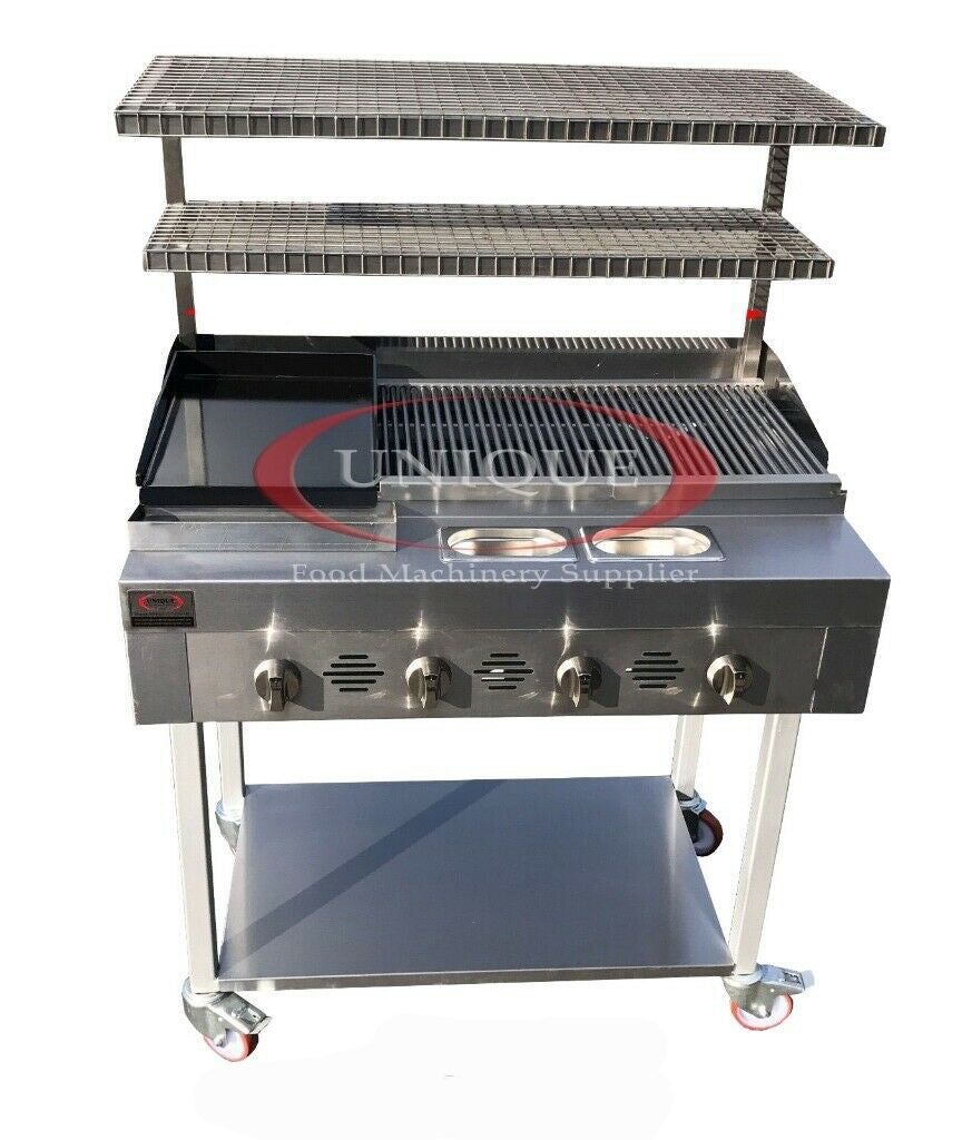 4 BURNER, COMMERCIAL GAS CHARCOAL GRILL
