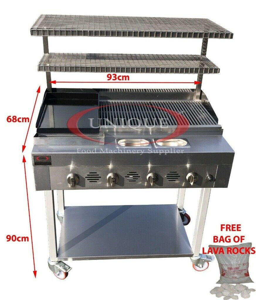 4 BURNER, COMMERCIAL GAS CHARCOAL GRILL