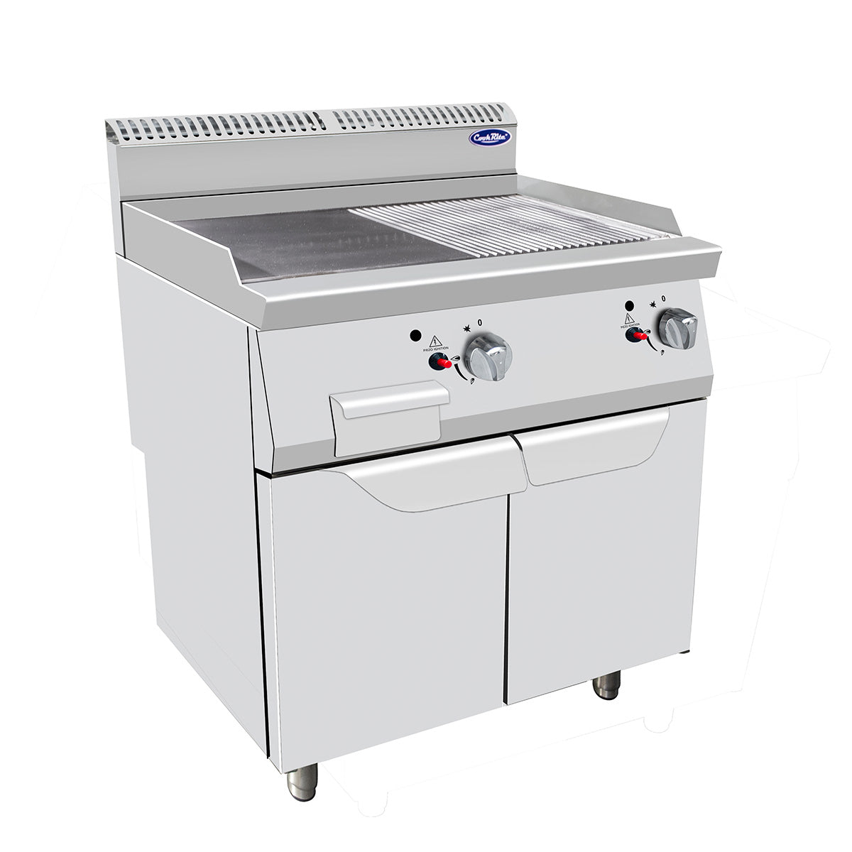 CookRite Half Smooth, Half Ribbed Griddle Double Width with Two Door Base AT7G8G-F-D