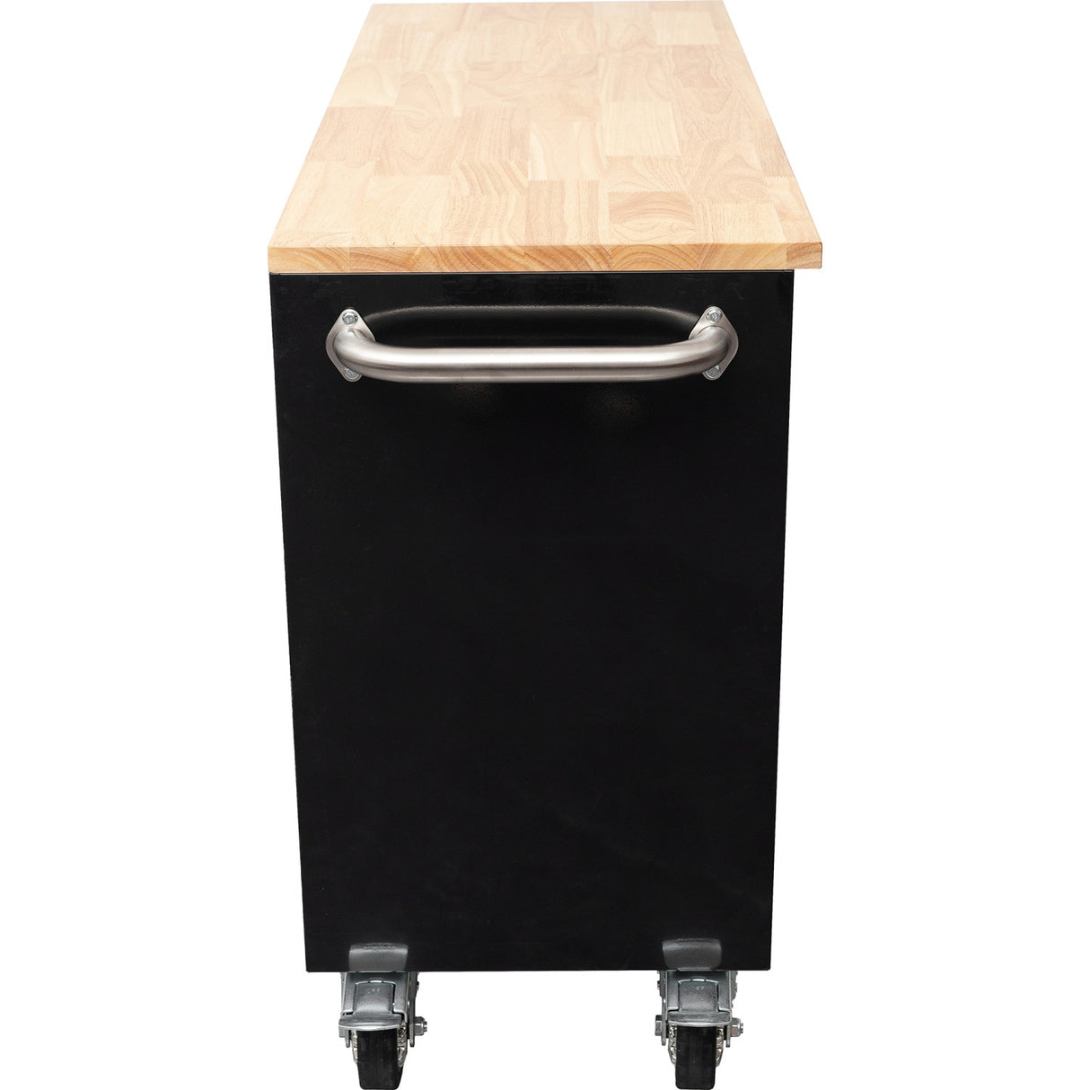 Heavy Duty Steel Rolling Tool Chest With Wooden Worktop 6 Drawers 1 Side Cabinet 1370x488x913mm Black | 482038 Ablack