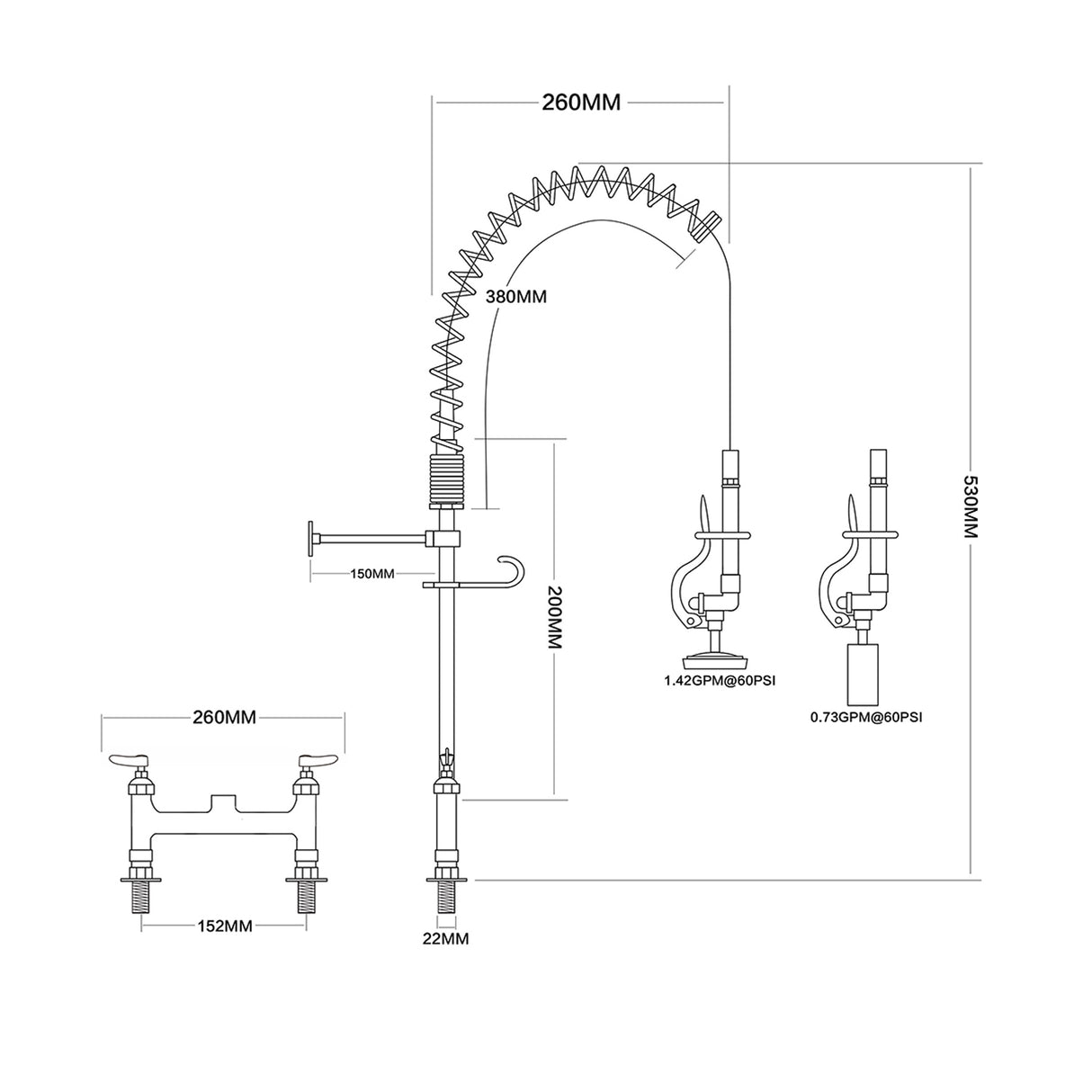 6 Inch Mini Dual Temperature Pre Rinse Faucet With Spray Valve Deck Mount Chrome Plated Brass | 5809 A