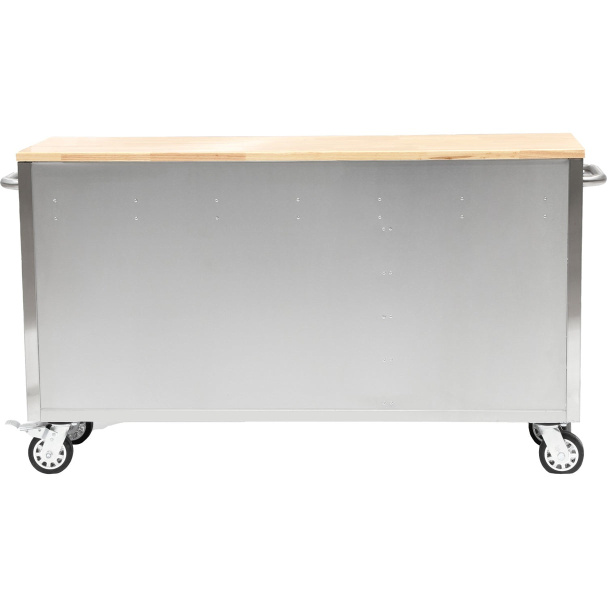 Heavy Duty Steel Rolling Tool Chest With Wooden Worktop 6 Drawers 1 Double Door Side Cabinet 1674x489x907mm Stainless Steel | 602038 Asilver