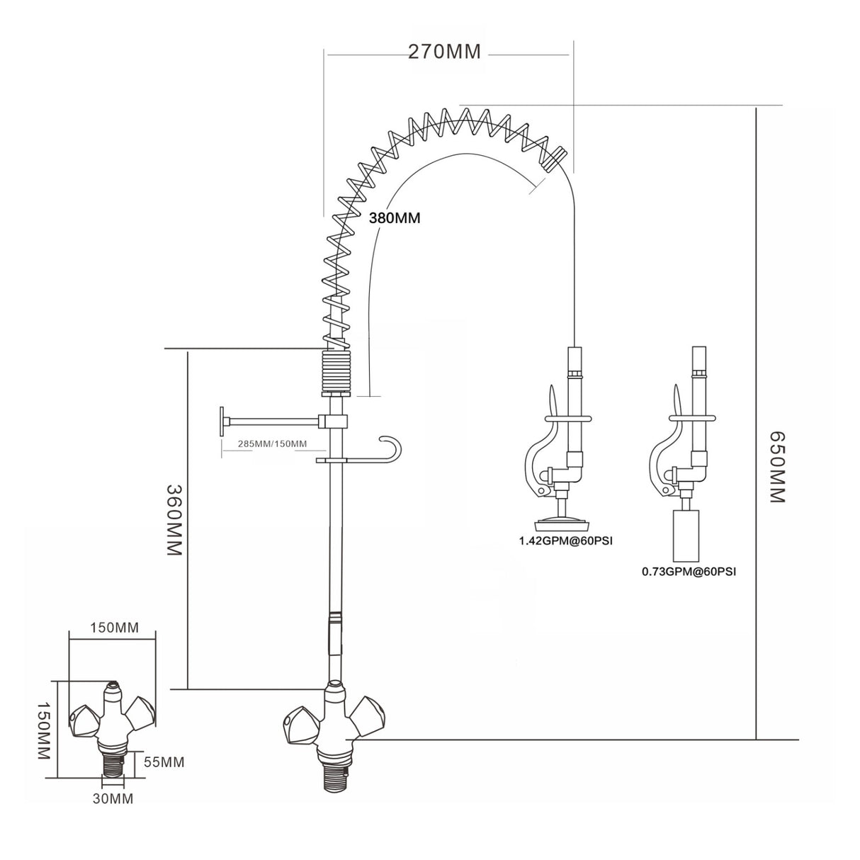 Single Hole Deck Mount Dual Temperature High Pressure Pre Rinse Faucet Chrome Plated Brass | 6802 A