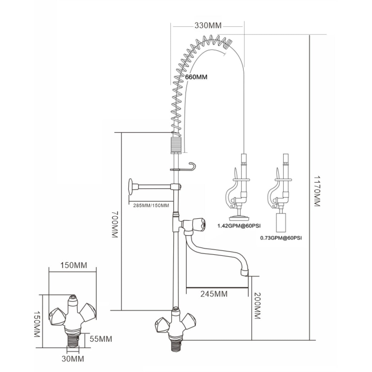 Standard Pre Rinser With Compression Cartridge And Rotary Handle &Amp; 12&Quot; Swing Nozzle Chrome Plated Brass | 6902 A12