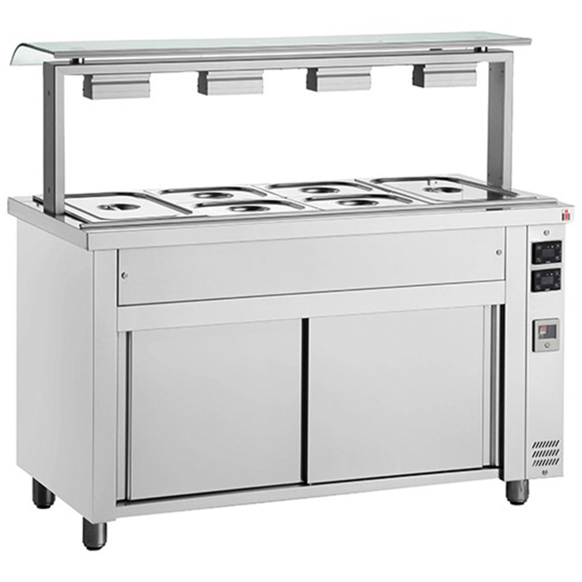 Bain Marie With Heated Cupboard And Sneeze Guard 4x Gn1/1