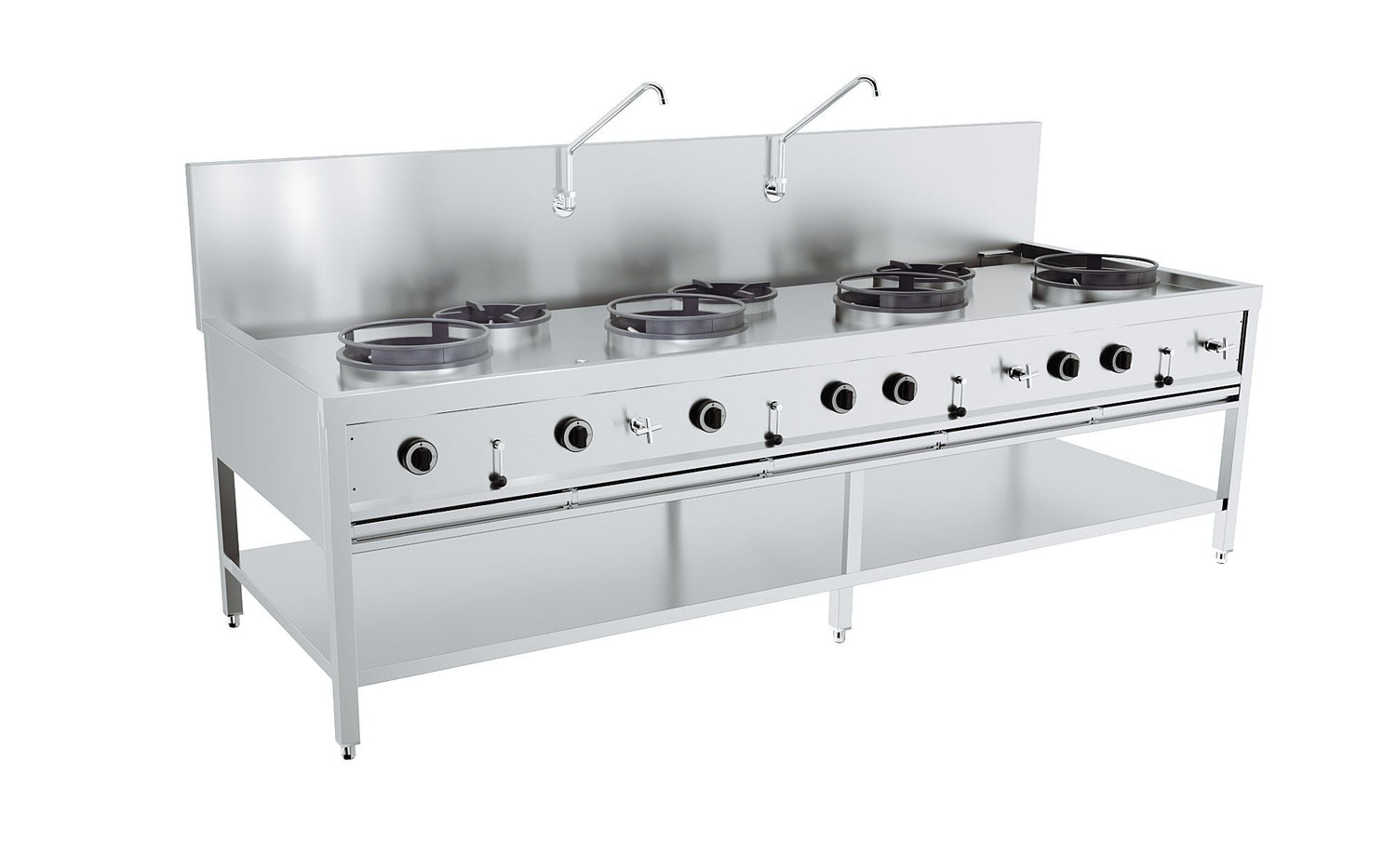 High-Performance Combisteel 7-Burner Gas Wok Stove - 4 x 17kW & 3 x 9kW for Ultimate Cooking Power - Model 7178.1215