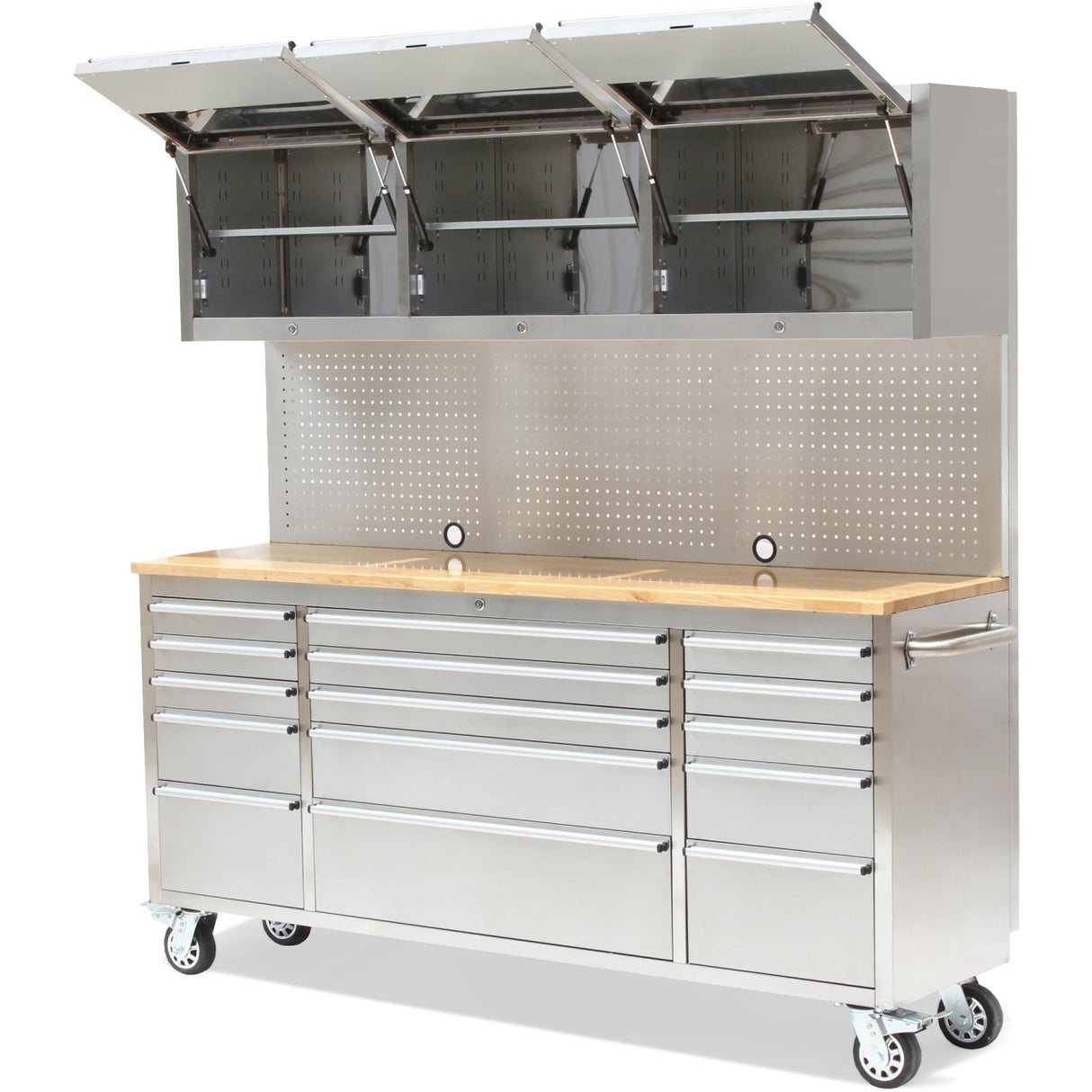 Professional Stainless Steel Rolling Tool Cabinet 15 Drawers 3 Upper Cupboards 1968x500x1825mm | 722038 Ap