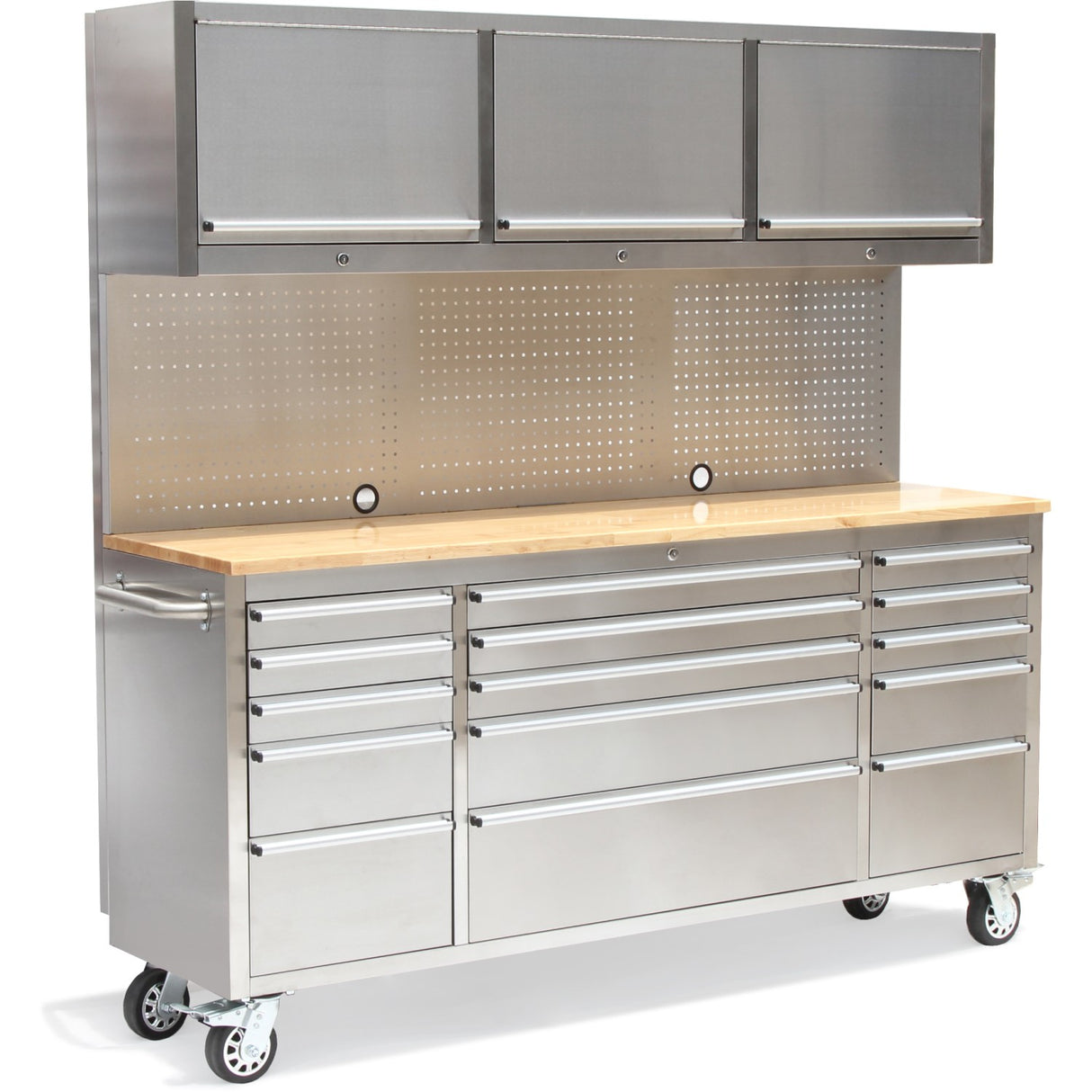 Professional Stainless Steel Rolling Tool Cabinet 15 Drawers 3 Upper Cupboards 1968x500x1825mm | 722038 Ap