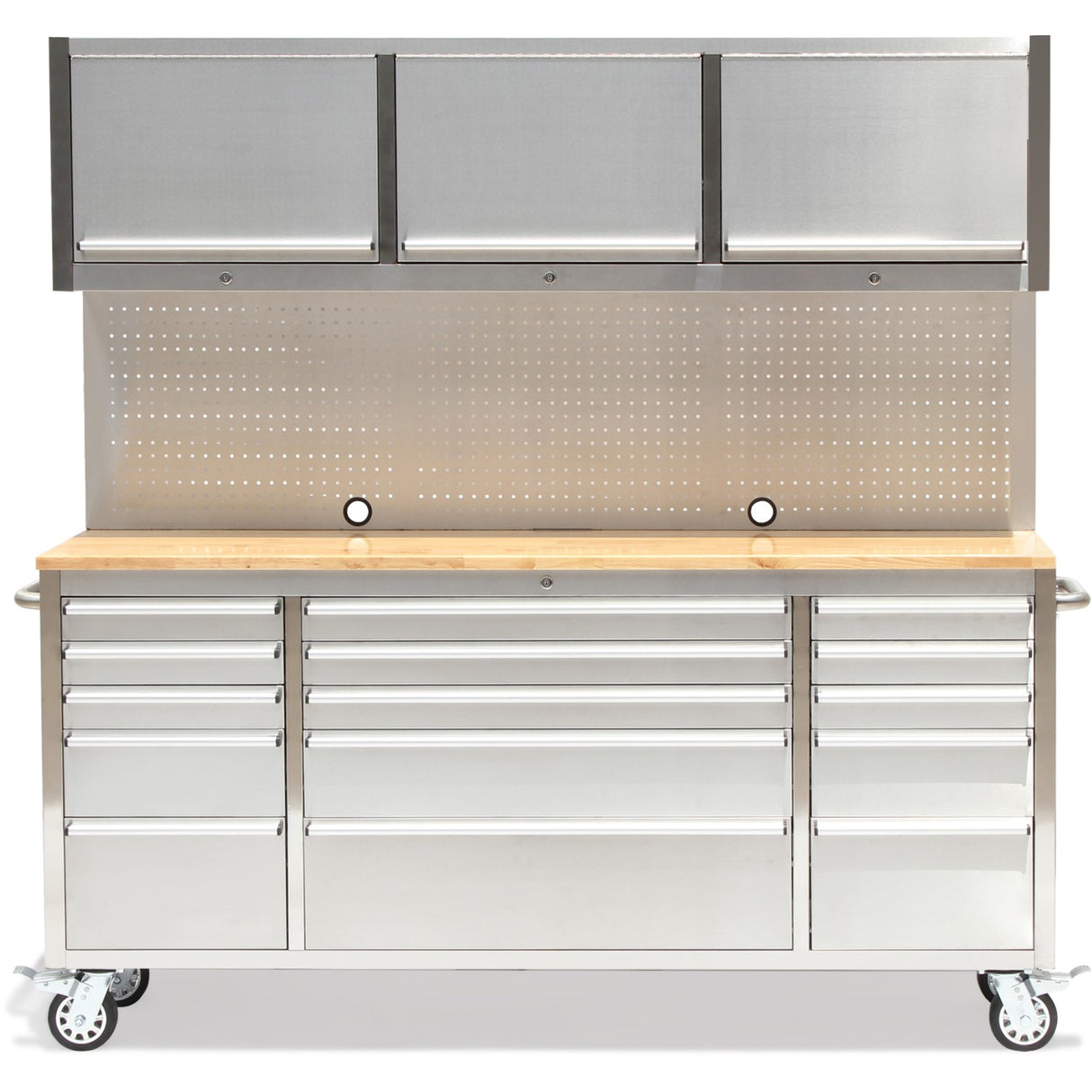 Professional Stainless Steel Rolling Tool Cabinet 15 Drawers 3 Upper Cupboards 1968x500x1825mm | 722038 Ap
