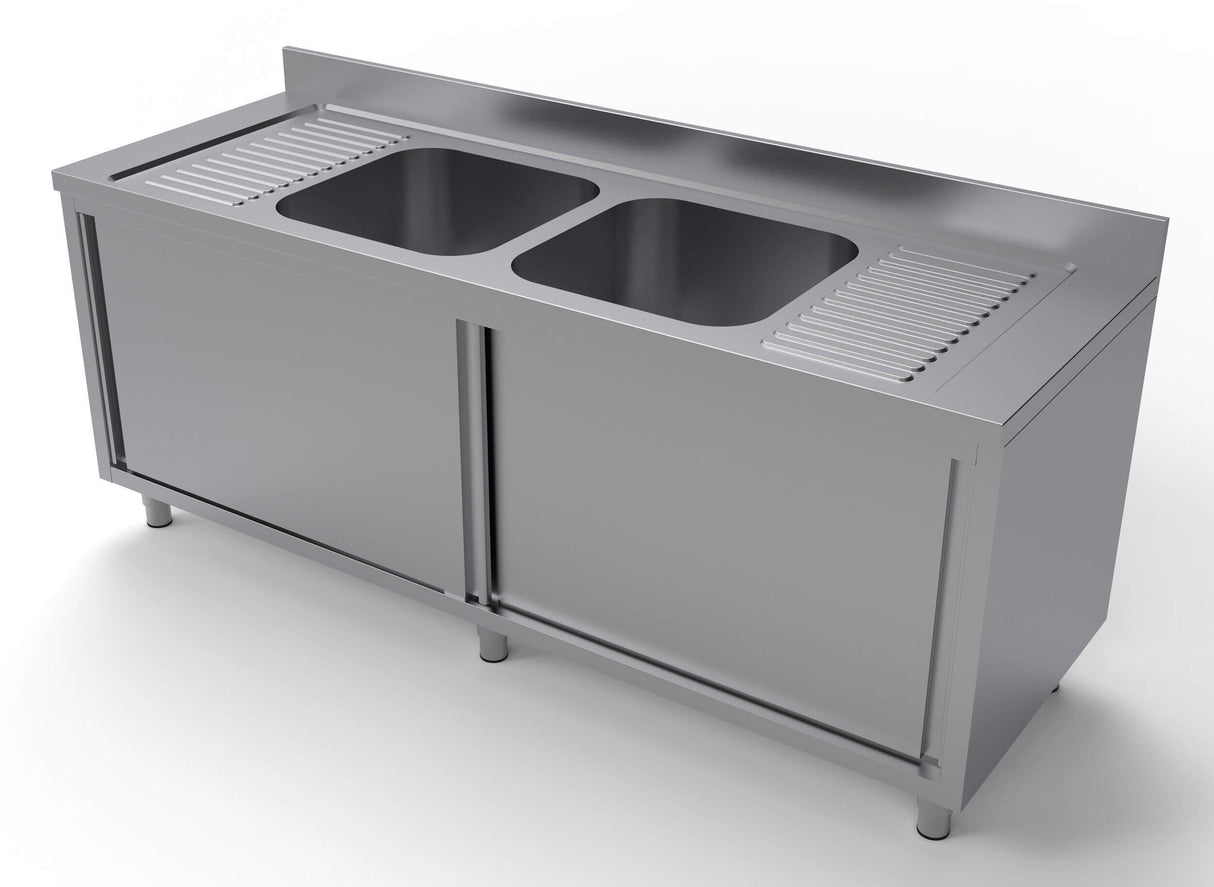Enhance Your Kitchen with the Combisteel 700 Stainless Steel Double Bowl Sink Featuring Sliding Doors – 2000mm Wide