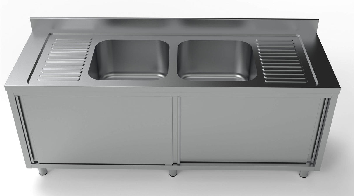 Enhance Your Kitchen with the Combisteel 700 Stainless Steel Double Bowl Sink Featuring Sliding Doors – 2000mm Wide