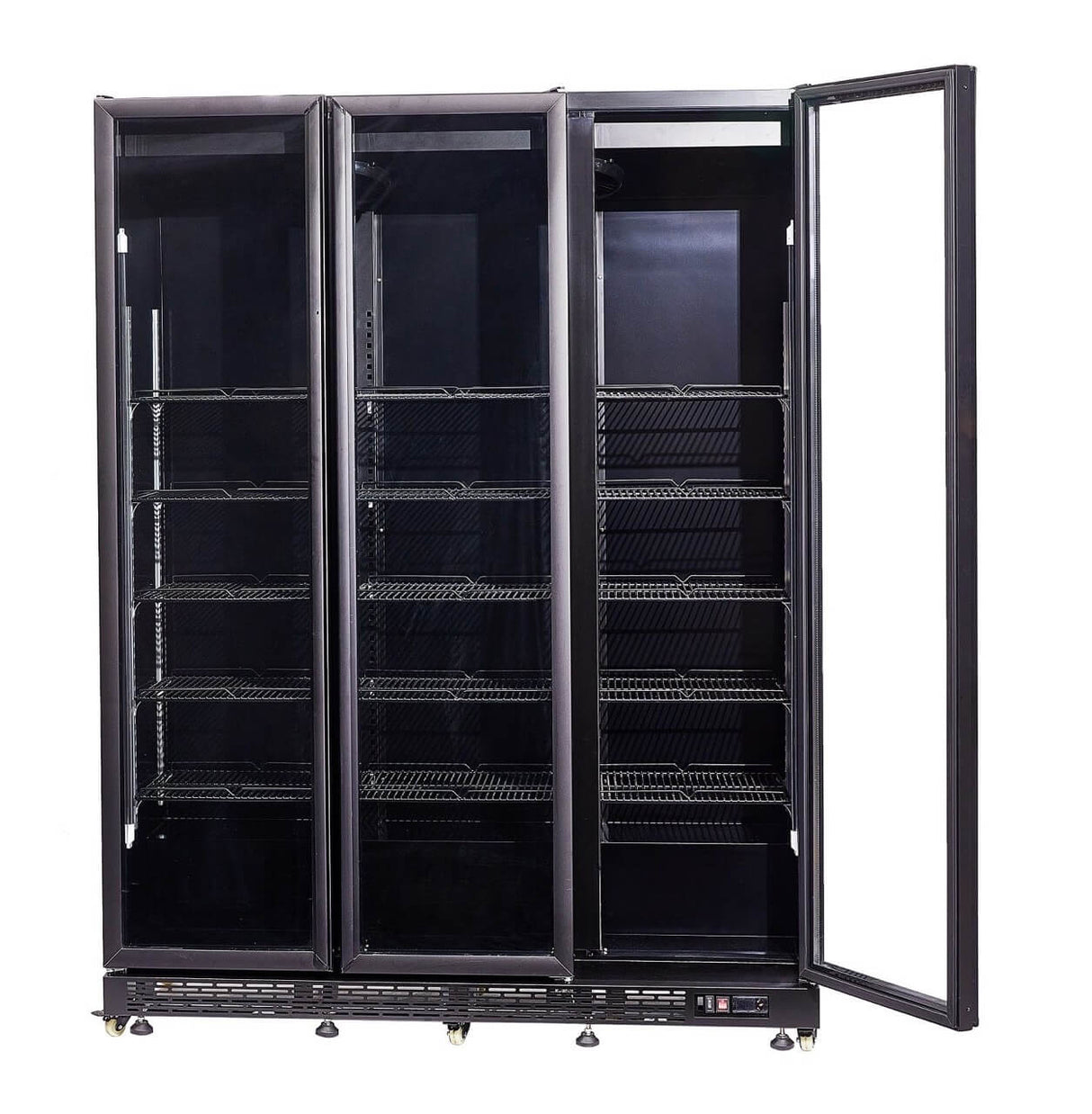 Combisteel Refrigerator - 3 Glass Doors - Black NAP 1200 HT - Door Heating - 1200L Capacity - Ventilated Cooling - +2°/+8°C - 7455.1925
