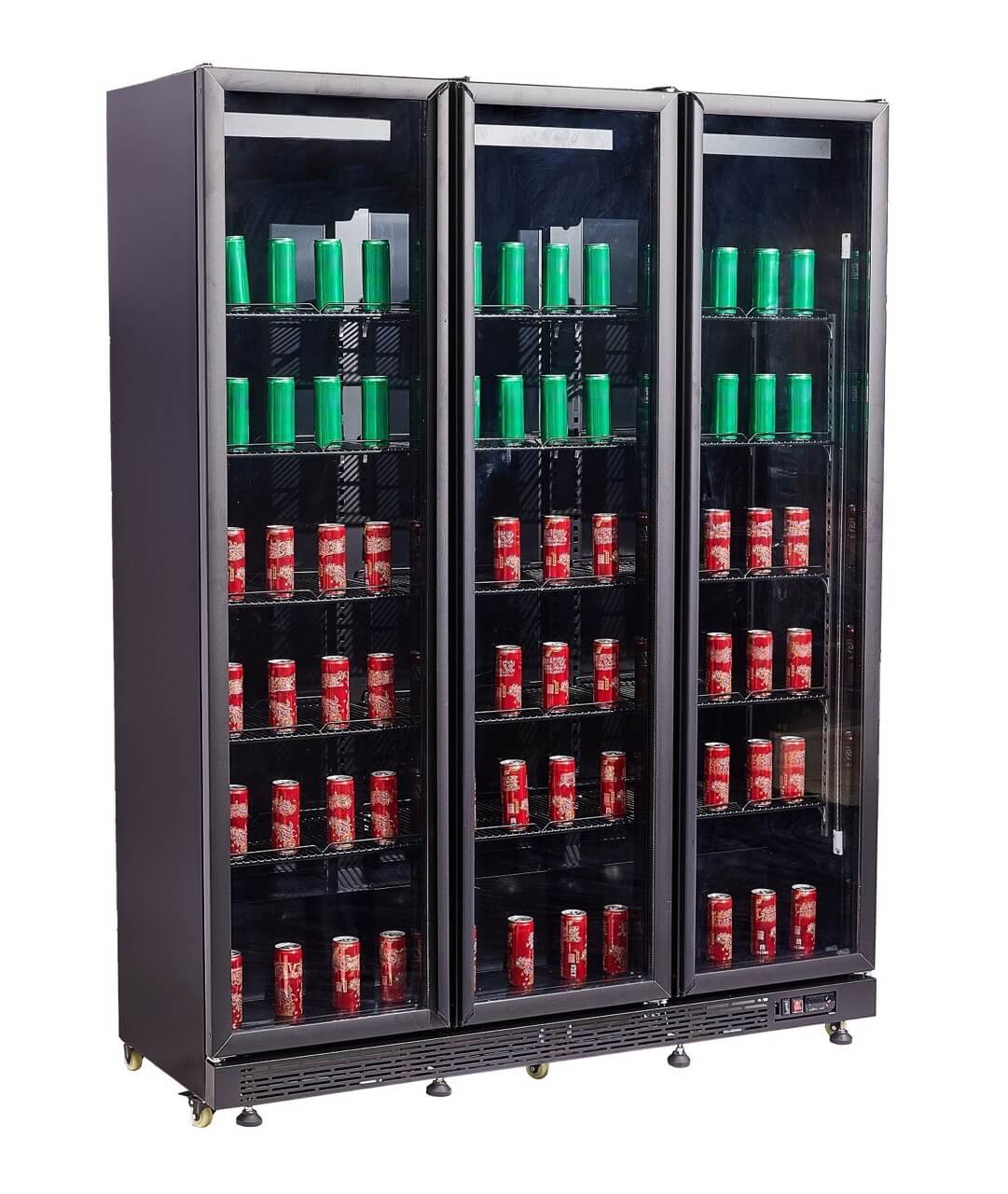 Combisteel Refrigerator - 3 Glass Doors - Black NAP 1200 HT - Door Heating - 1200L Capacity - Ventilated Cooling - +2°/+8°C - 7455.1925