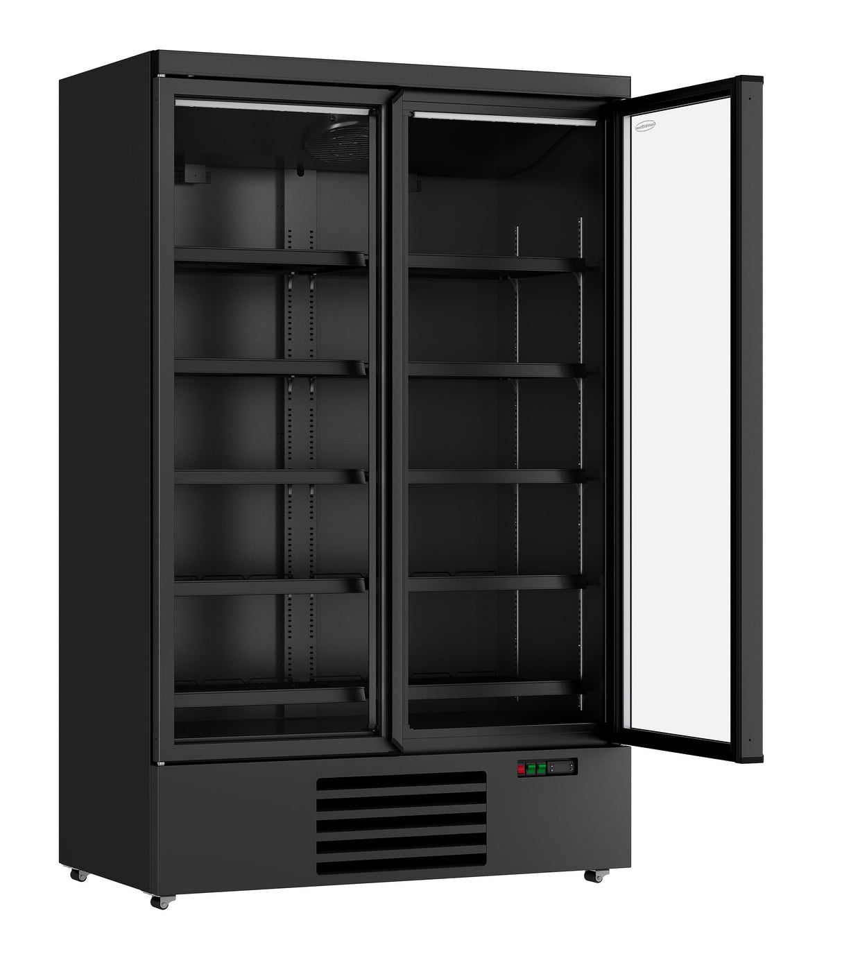 Sleek Black Combisteel Double Glass Door Refrigerator - Model JDE-1000R BL - Perfect for Your Cooling Needs