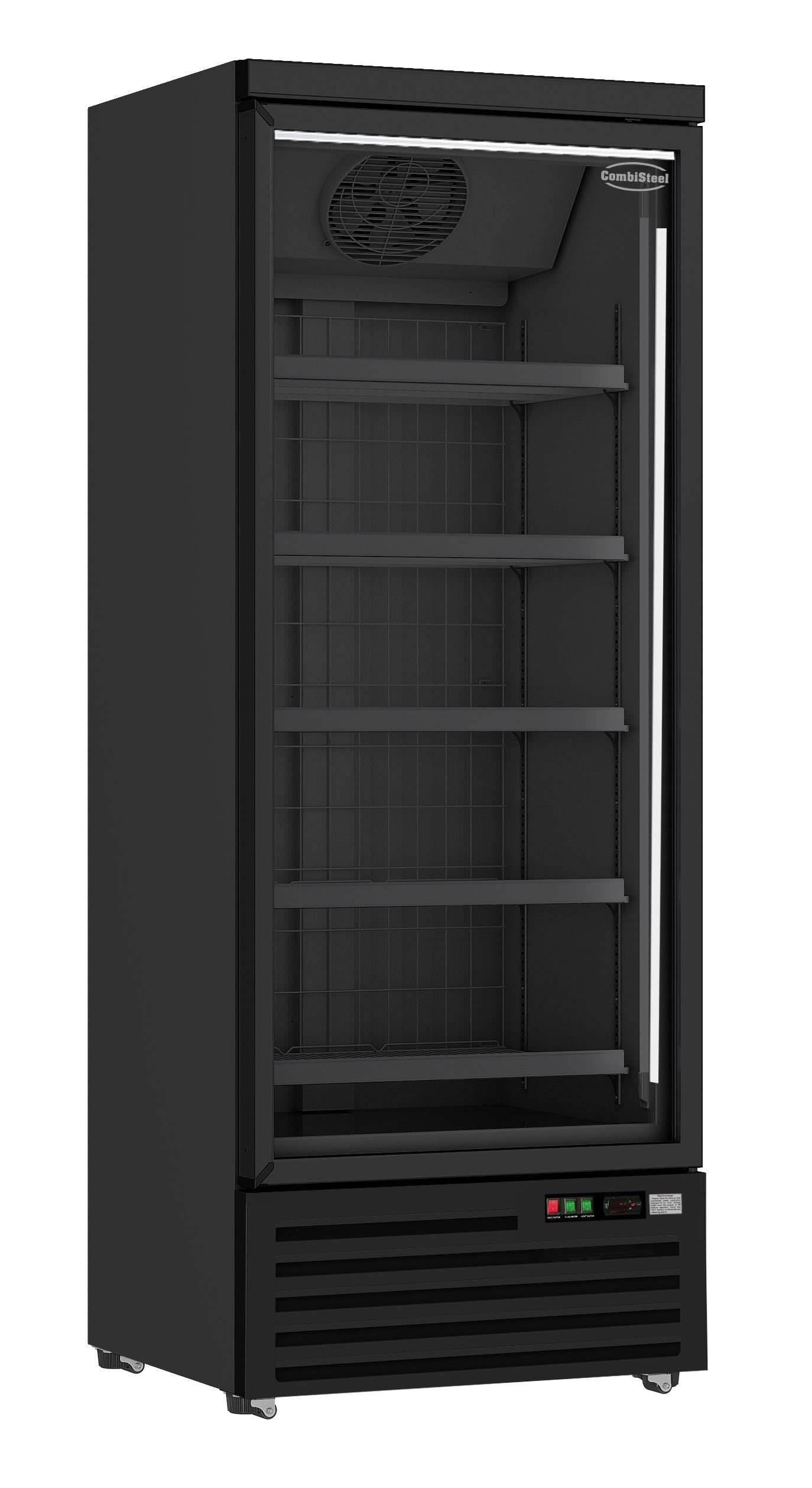 Sleek Black Combisteel Glass Door Freezer - Model JDE-600F BL - Perfect for Your Storage Needs