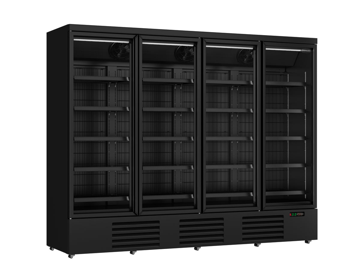 Combisteel Freezer 4 Glass Doors Black Jde 2025 F Bl *Transport On Request* **Note: There Is A Higher Inrush Current, Which Makes A Circuit Breaker With Type C Characteristic Necessary.**