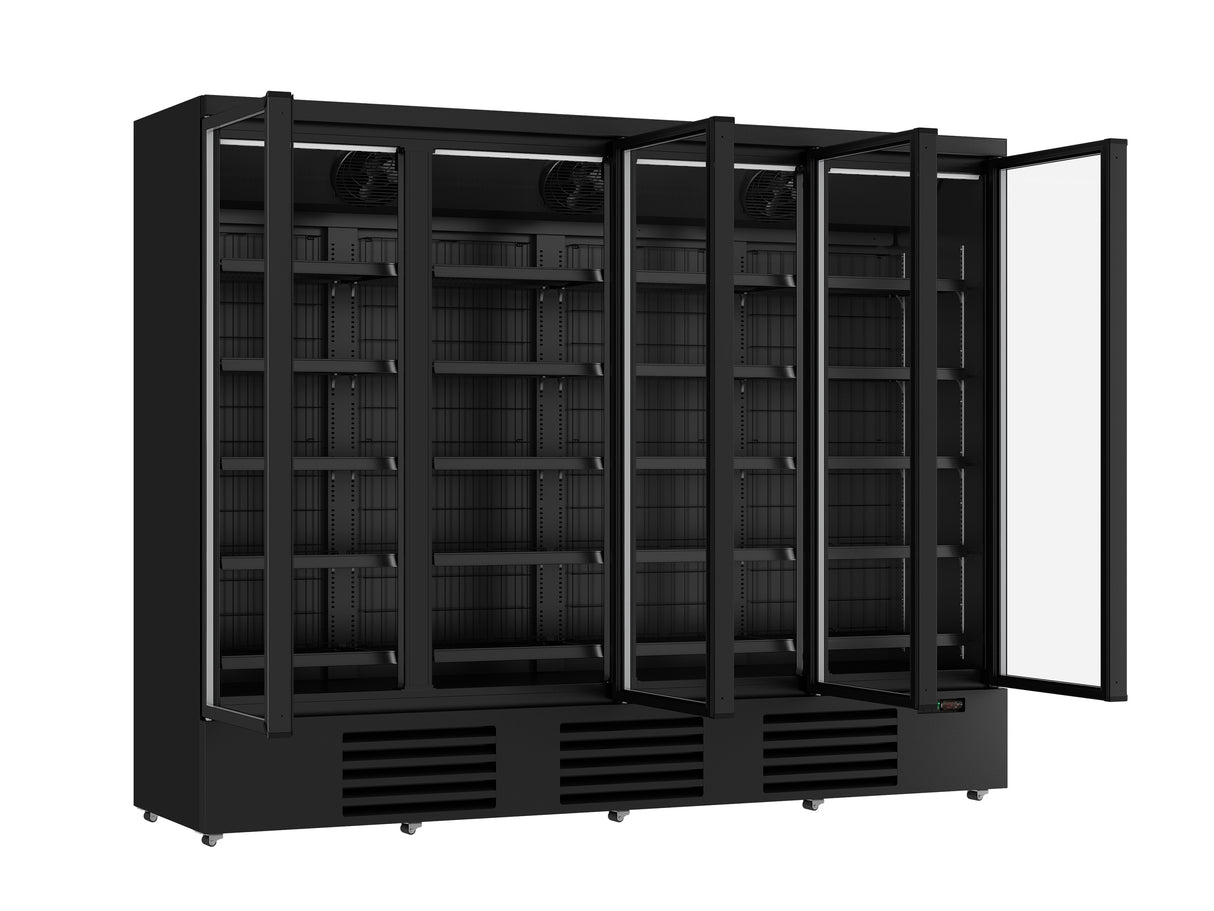 Combisteel Freezer 4 Glass Doors Black Jde 2025 F Bl *Transport On Request* **Note: There Is A Higher Inrush Current, Which Makes A Circuit Breaker With Type C Characteristic Necessary.**
