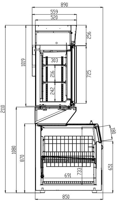 Commercial Freezer - 2-Door Wall Chiller Fridge Featuring Convenient Under Freezer | 7455.2510