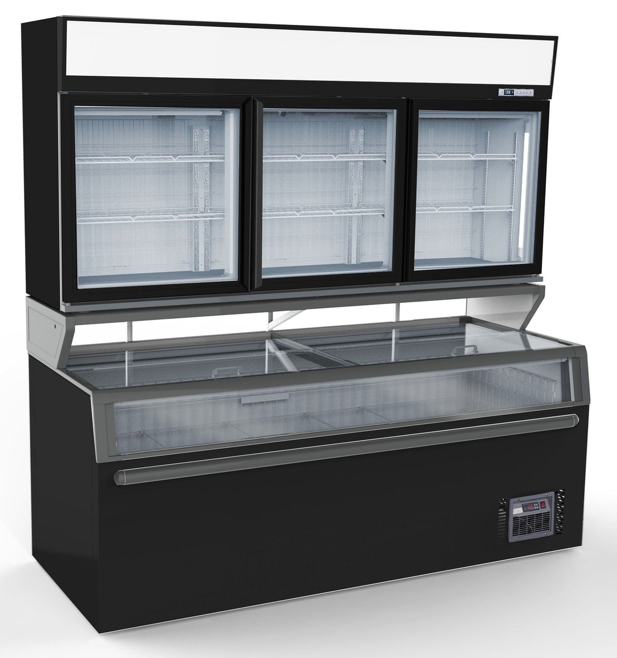 Commercial Freezer - Enhance Your Grocery Experience with the 3-Door Wall Chiller Fridge Featuring Under Freezer - Model 7455.2515
