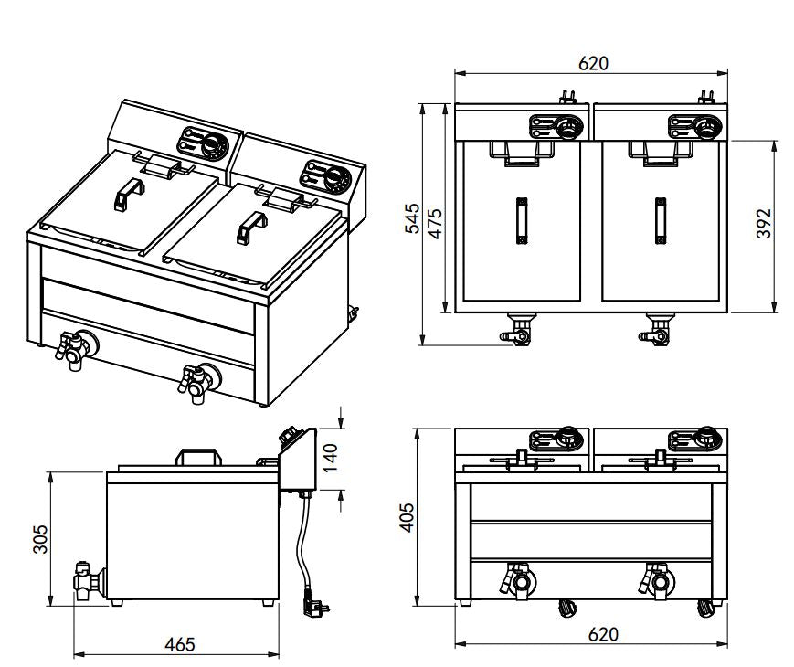 Elevate Your Cooking with the Combisteel Dual Electric Countertop Fryer - 2x8L Capacity & 2x3kW Power - Model 7518.0205