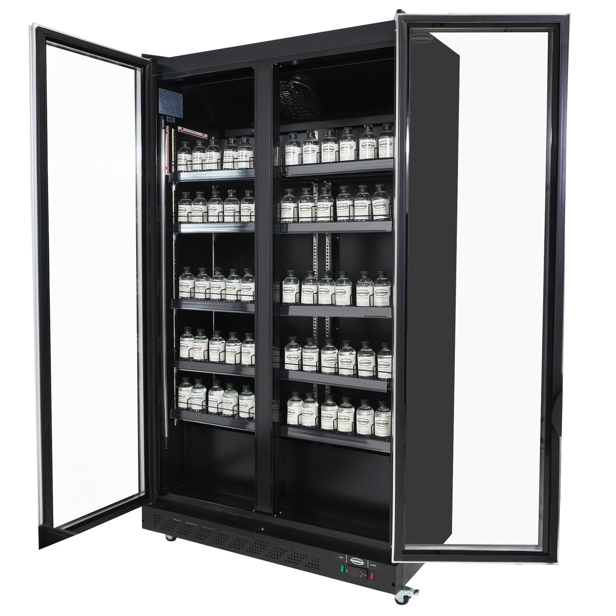 Commercial Refrigerator - Chic Black Double Hinged Glass Door Merchandiser Fridge – 758L Capacity – Model 7526.0010