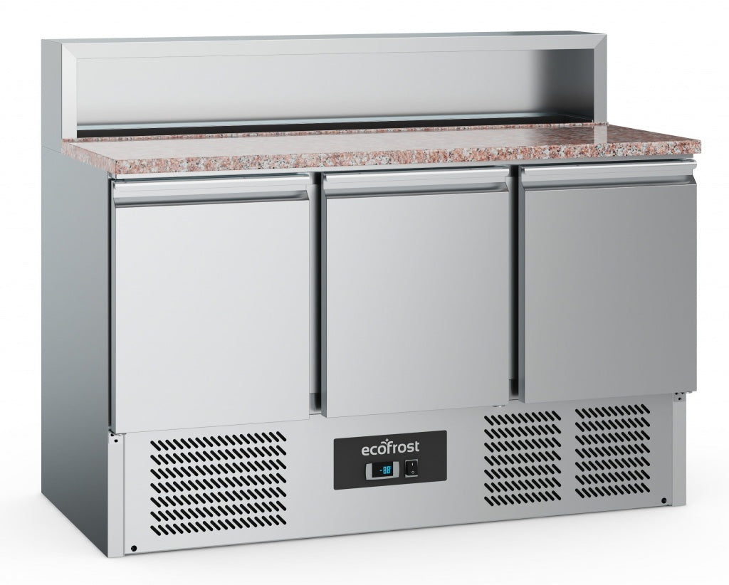 Elevate Your Culinary Experience with the Combisteel 3-Door Pizza Prep Counter Saladette Fridge – 7 x 1/6GN Configuration