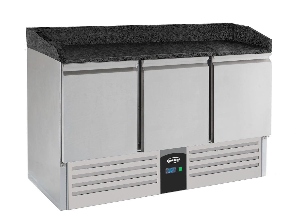 Commercial Catering Equipment - Pizza Counter 3 Doors Black Granite Worktop