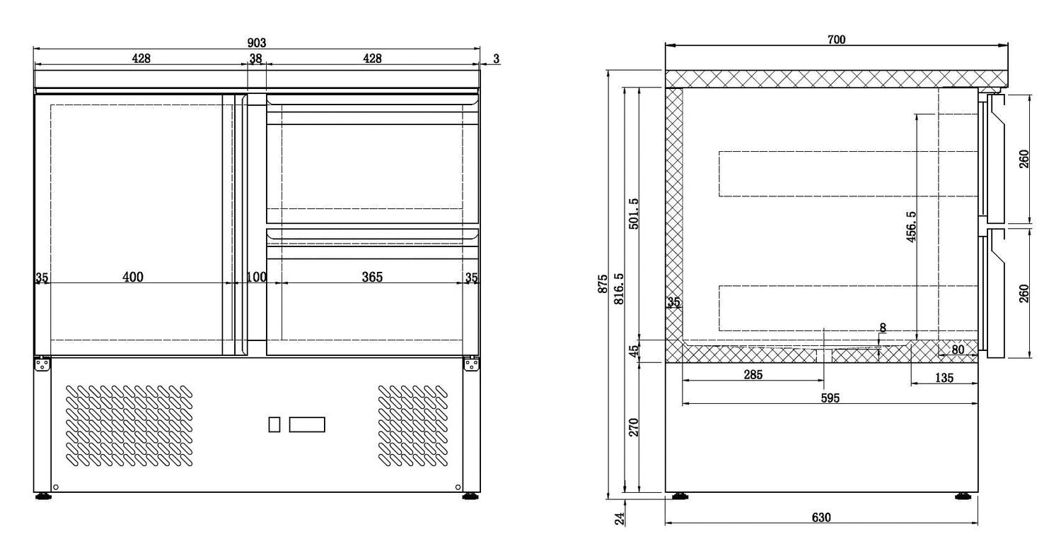 Stylish Combisteel Refrigerated Counter with Single Door and Dual Drawers - Model 7950.0108
