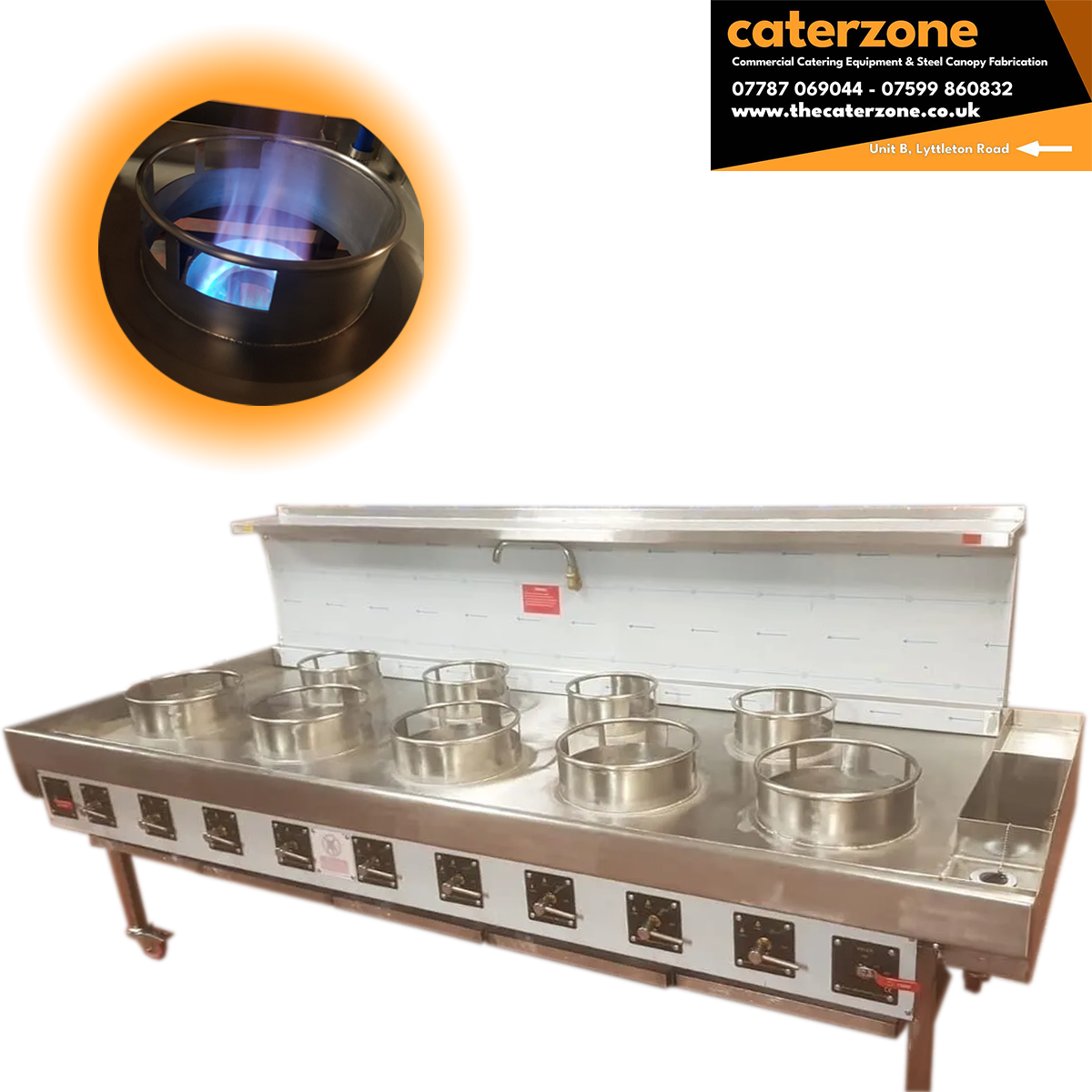 9 Burner Chinese Wok Cooker 5+4 Chinese/ Thai Turbo Burner Gas Cooker