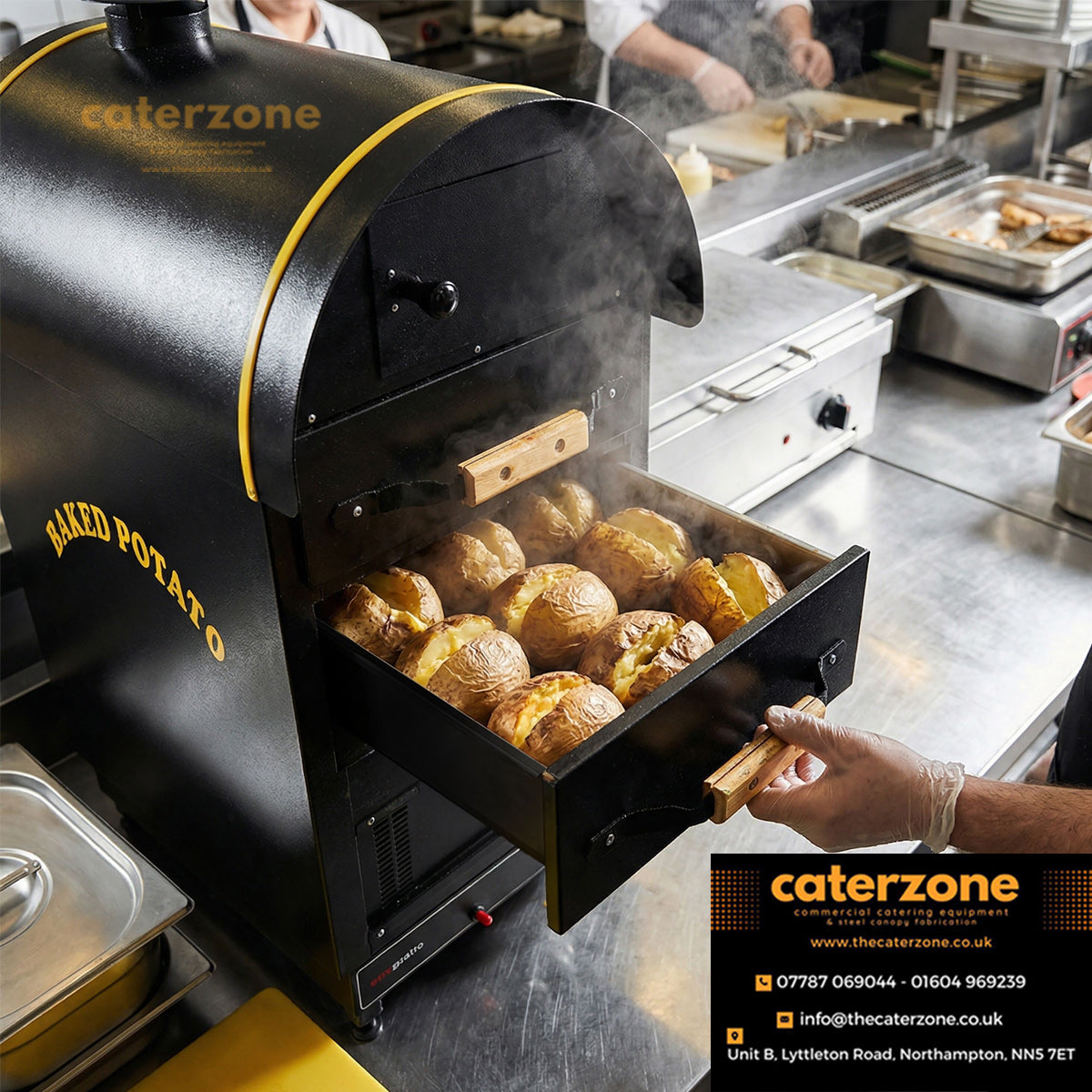 Commercial Gas Jacket Potato Oven Manual Controls - 4.9kW - 500x950x700mm - with 2 drawers-NEW