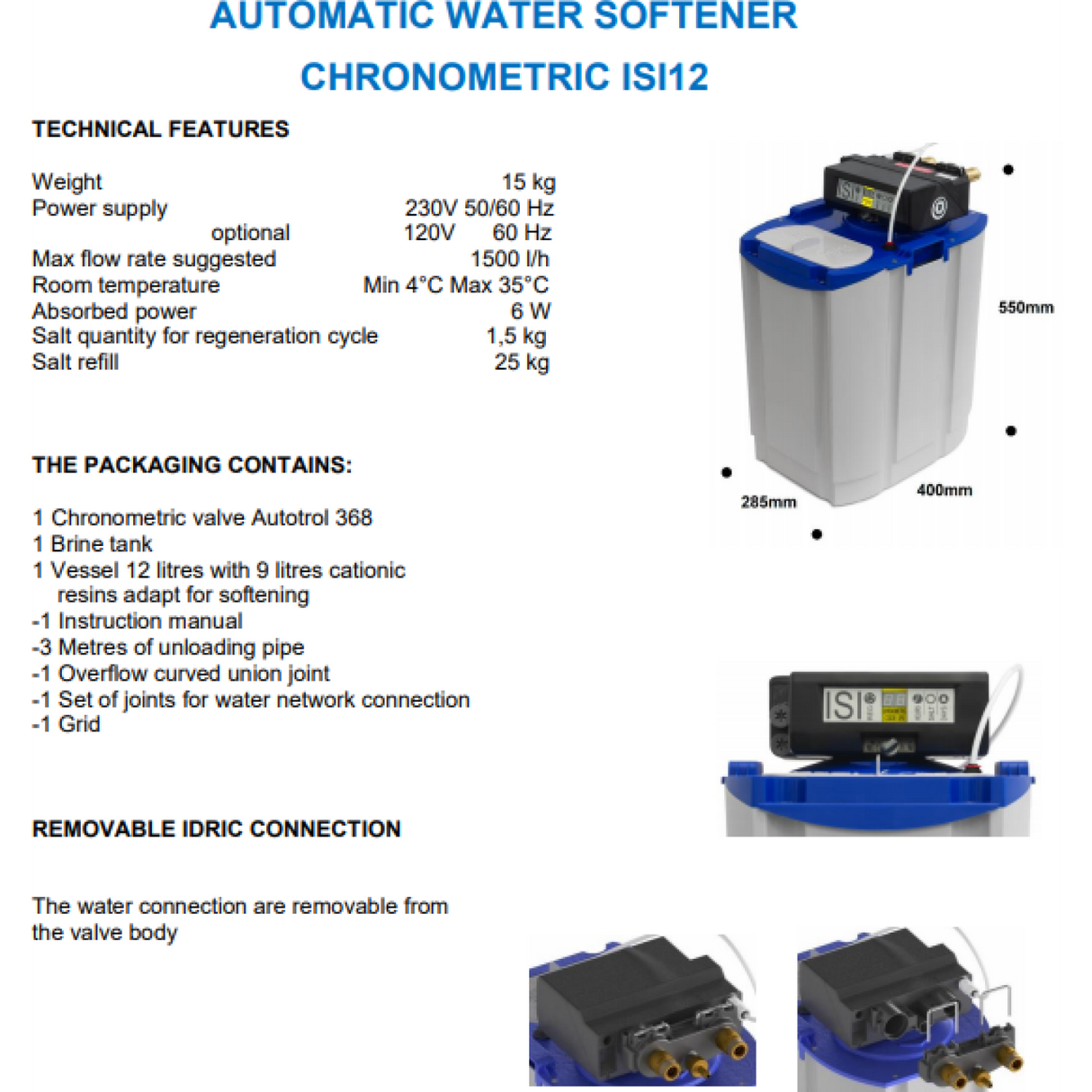 Commercial Automatic Water Softener Chronometric Isi Vessel 12 Litres |  Abs07 Ag