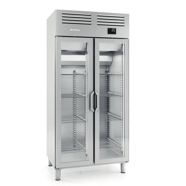 Upright Double Hinged Glass Door Gastronorm Refrigerator