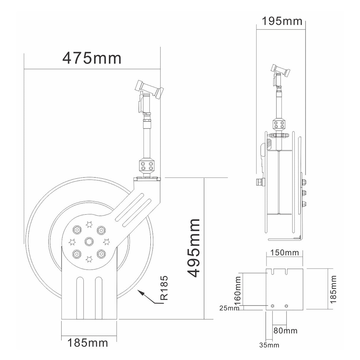 20 M Epoxy Coated Steel Hose Reel Swing Bracket Automatic Rewind Black | B71100120 M