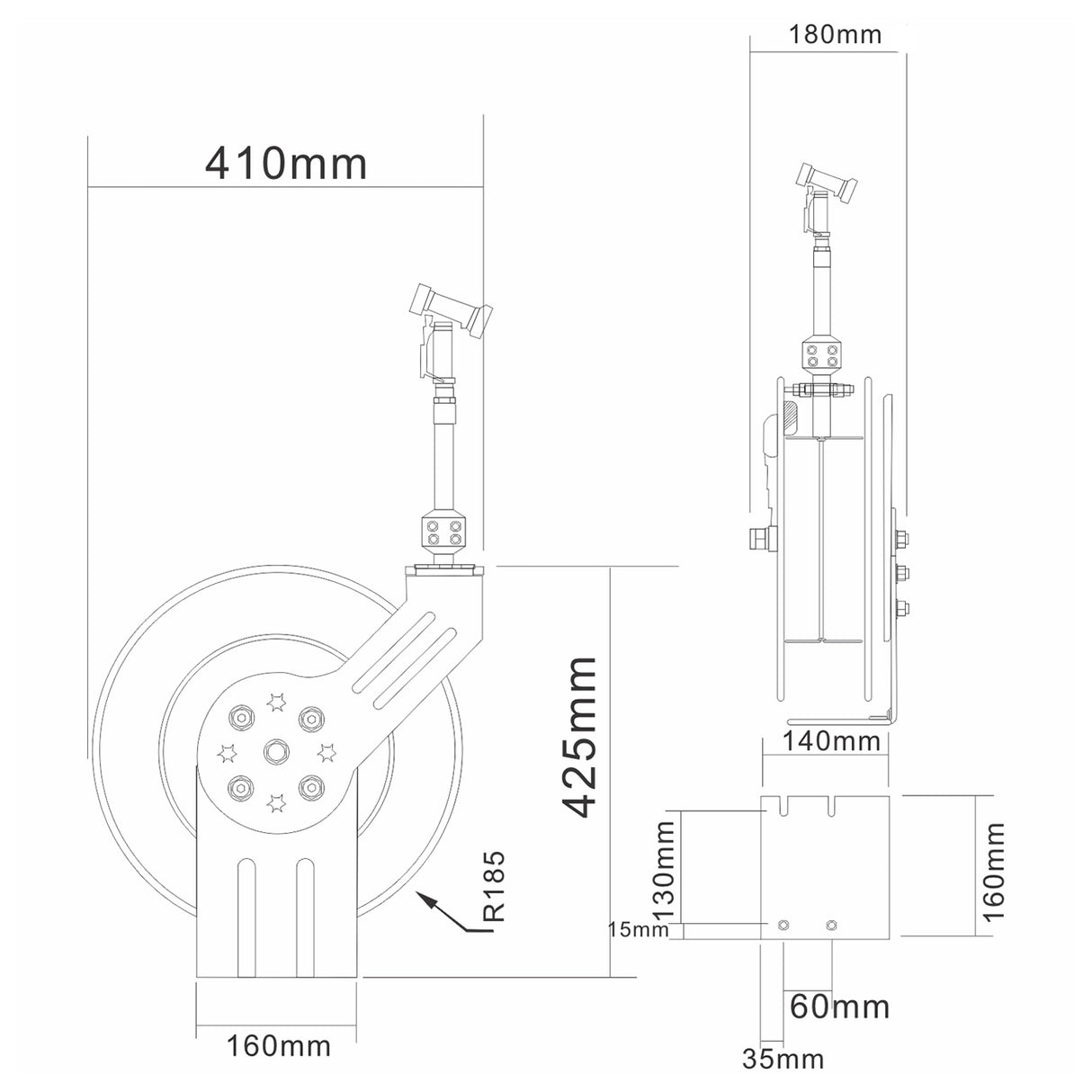 10 M Epoxy Coated Stainless Steel Hose Reel Swing Bracket Automatic Rewind Green | B71130110 M