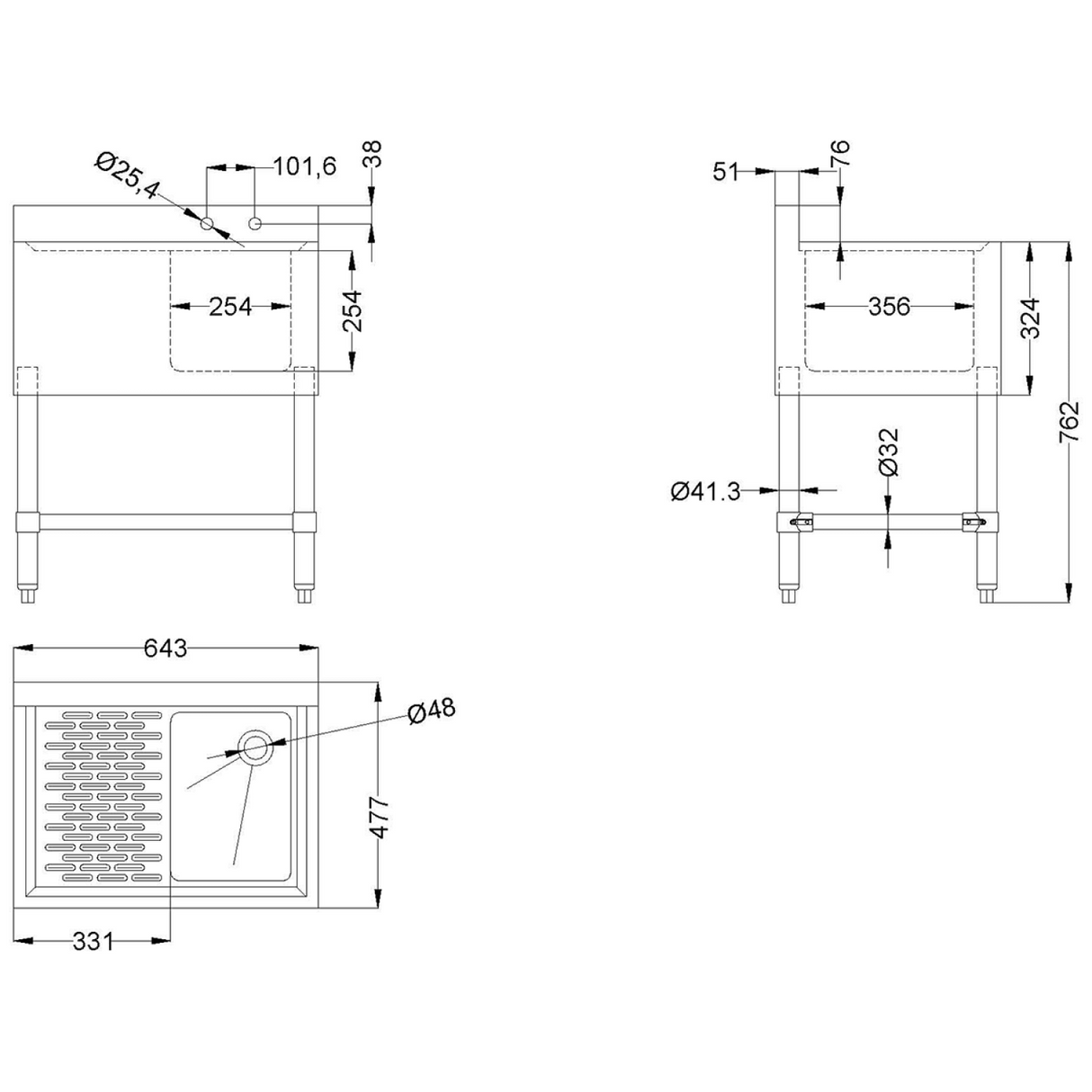 Commercial Bar Sink 1 Bowl Right 643x477x838mm | Bar1 B24 L
