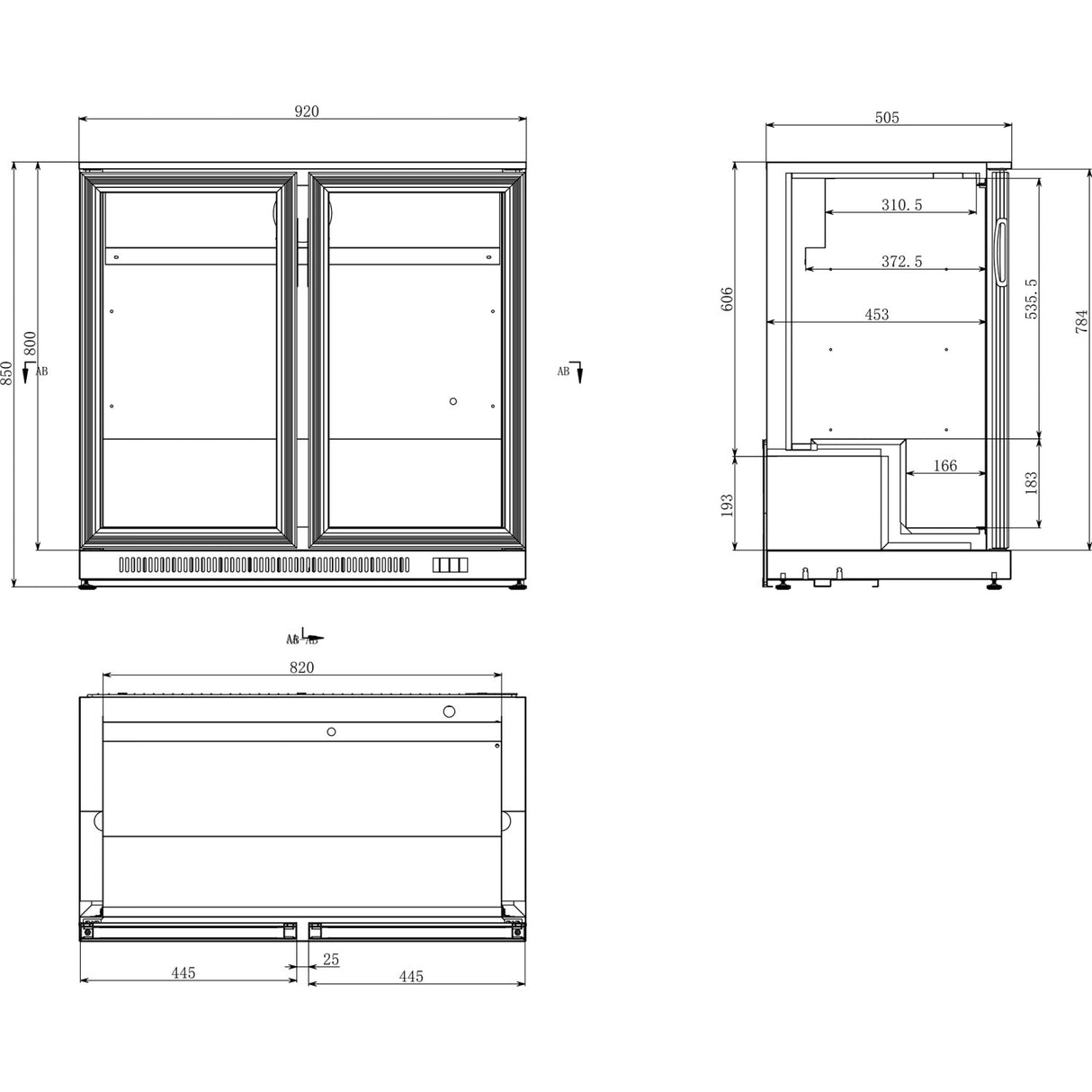 Back Bar Cooler 2 Hinged Doors 220 Litres Black, Height 850mm | Bc02 Pp85