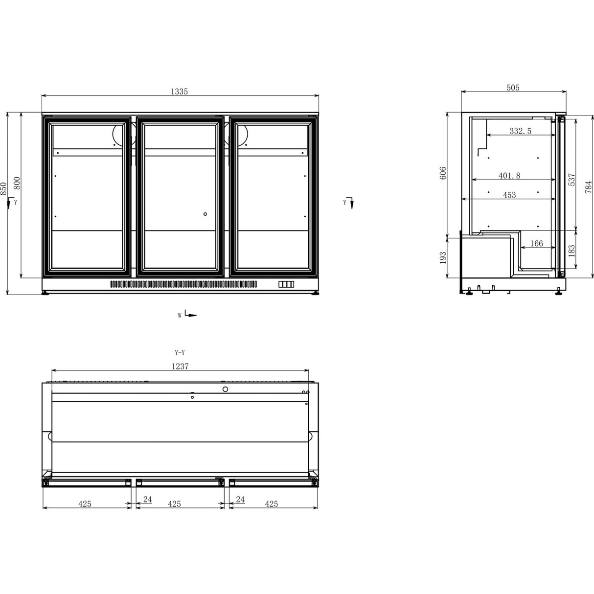 Back Bar Cooler 3 Hinged Doors 300 Litres Black, Height 850mm | Bc03 Pp85