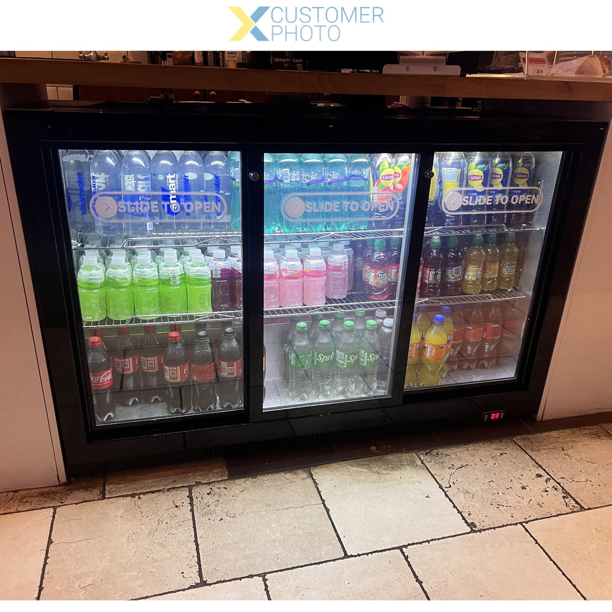Back Bar Cooler 3 Sliding Doors 300 Litres Black, Height 850mm | Bc03 Ps85