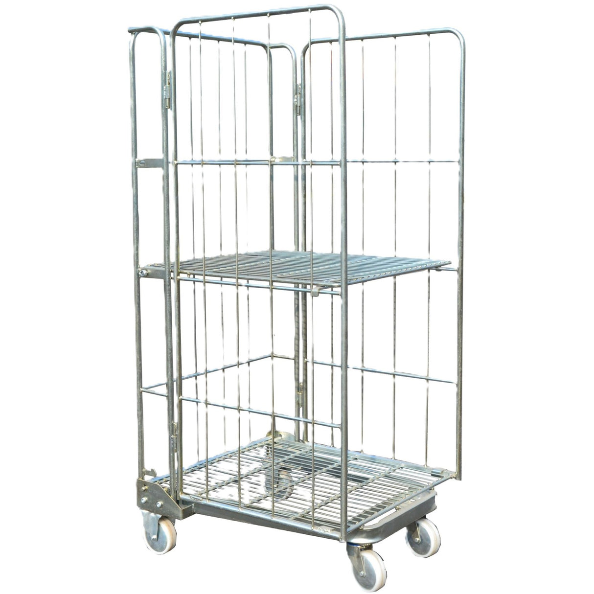 Commercial 3 Sided Roll Cage Trolley Foldable Zinc Plated Steel 500kg Capacity 830x725x1720mm | Bhk93